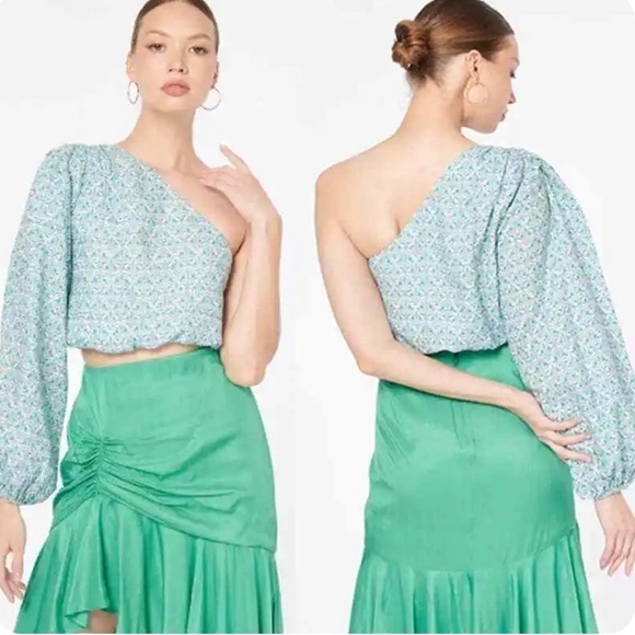 CAMI NYC Lenore Floral One-Shoulder linen crop top M NWT - Picture 9 of 10